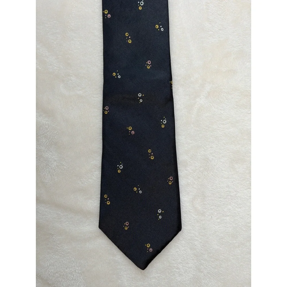 Vintage Don Loper Black Atomic Bubble Silk Necktie Mens One Size Excellent